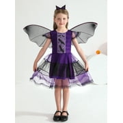 Halloween 3-13Y Children Girls Vampire Witch Bat Cosplay Dress Carnival Party Toddler Kids Halloween Costume Dress Up
